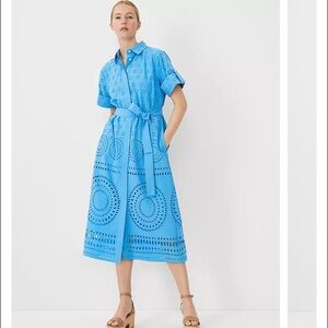 Petite Eyelet Collared Midi Shirtdress